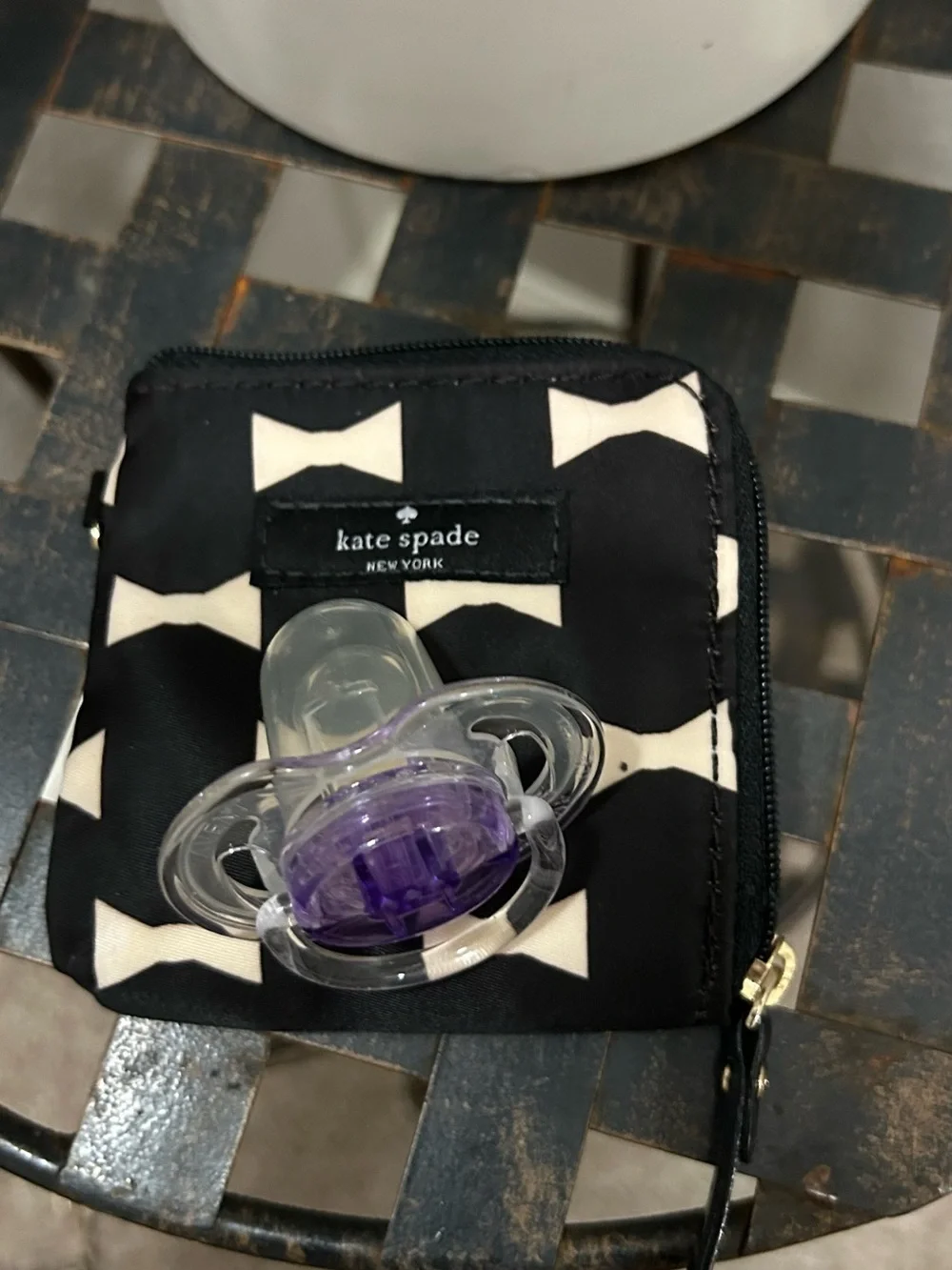 kate spade Black & Cream Bow Print Binky Travel Case